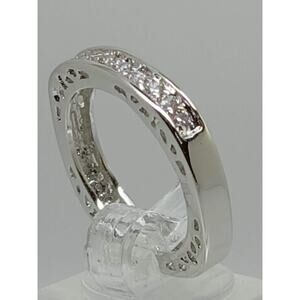 Unique Vintage White Gold GP Round Cut Sim Diamond CZ Stack Wedding Ring Size 6